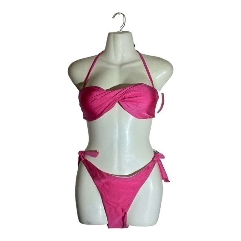 Unbranded Pink Rose Twist Bandeau Halter Bikini Size M